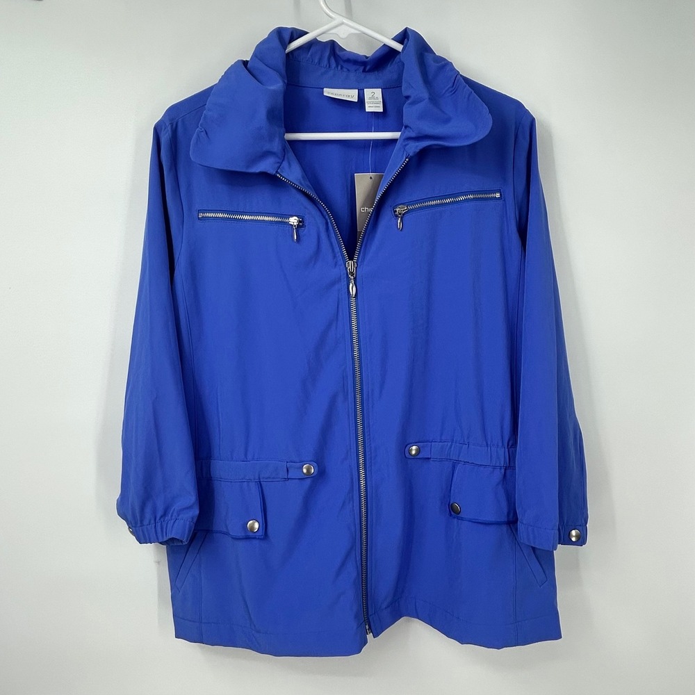 Chicos Zenergy Neema Austin Jacket French Purple Blue Full Zip Ruffle‎ Size 2 L